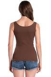 Brown Cotton Ribbed Tank Tops for Women Slim Fit Scoop Neck