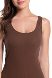 Brown Cotton Ribbed Tank Tops for Women Slim Fit Scoop Neck