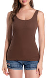 Brown Cotton Ribbed Tank Tops for Women Slim Fit Scoop Neck