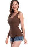 Brown Cotton Ribbed Tank Tops for Women Slim Fit Scoop Neck