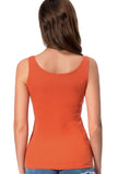 Orange Cotton Ribbed Tank Tops for Women Slim Fit Scoop Neck