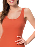 Orange Cotton Ribbed Tank Tops for Women Slim Fit Scoop Neck