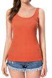 Orange Cotton Ribbed Tank Tops for Women Slim Fit Scoop Neck