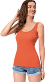 Orange Cotton Ribbed Tank Tops for Women Slim Fit Scoop Neck