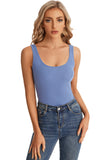 Cotton Ribbed Tank Tops for Women Slim Fit Scoop Neck Blue