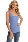 Cotton Ribbed Tank Tops for Women Slim Fit Scoop Neck Blue