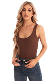 Cotton Ribbed Tank Tops for Women Slim Fit Scoop Neck Brown