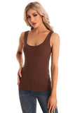 Cotton Ribbed Tank Tops for Women Slim Fit Scoop Neck Brown