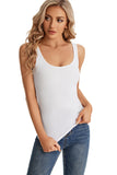 Cotton Ribbed Tank Tops for Women Slim Fit Scoop Neck White